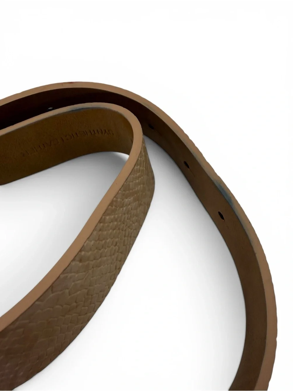 Tan Women's Leather Belt with Gold Crystal Double-Ring Buckle